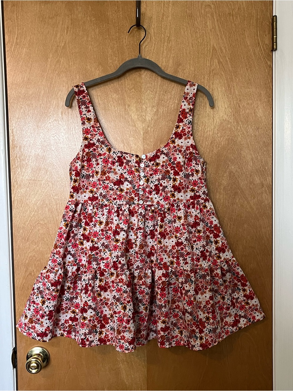 Urban Outfitters Red & White Floral Tiered Tank Romper | Sizes S-P